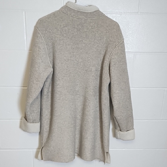 Cozy Cream & Tan Teddy Fleece Jacket Pockets Double Zip - Picture 15 of 16